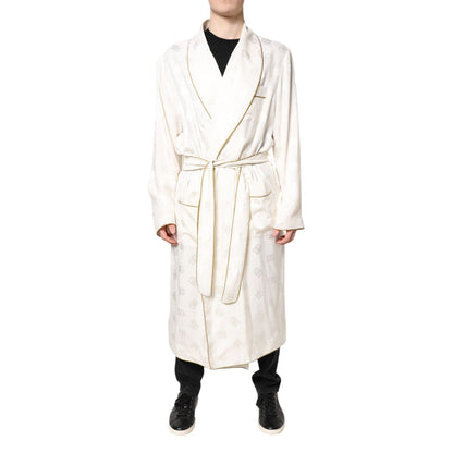 Dolce & Gabbana Ivory Silk Logo Men Wrap Robe Coat Jacket Dolce & Gabbana
