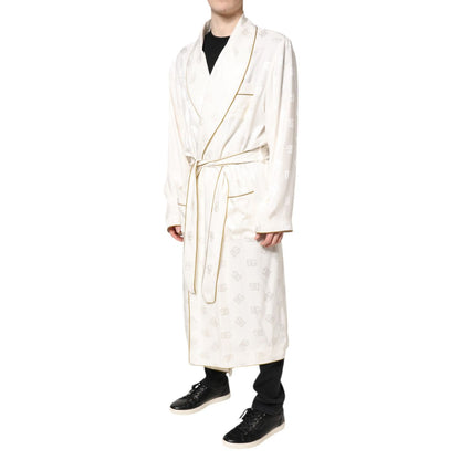 Dolce & Gabbana Ivory Silk Logo Men Wrap Robe Coat Jacket Dolce & Gabbana