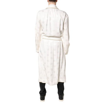 Dolce & Gabbana Ivory Silk Logo Men Wrap Robe Coat Jacket Dolce & Gabbana