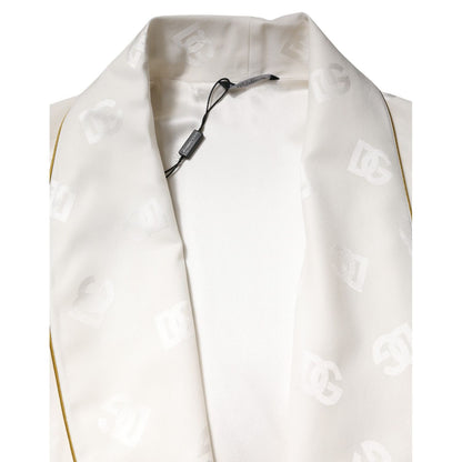 Dolce & Gabbana Ivory Silk Logo Men Wrap Robe Coat Jacket Dolce & Gabbana