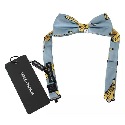 Dolce & Gabbana Light Blue Banana Print Silk Men Neck Bow Tie Dolce & Gabbana