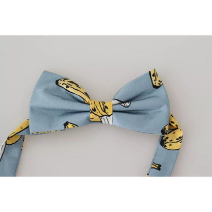 Dolce & Gabbana Light Blue Banana Print Silk Men Neck Bow Tie Dolce & Gabbana
