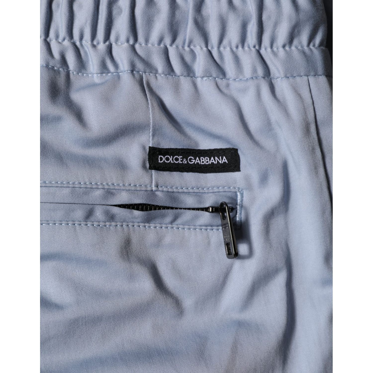 Dolce & Gabbana Light Blue Cotton Drawstring Elastic Waist Men Pants