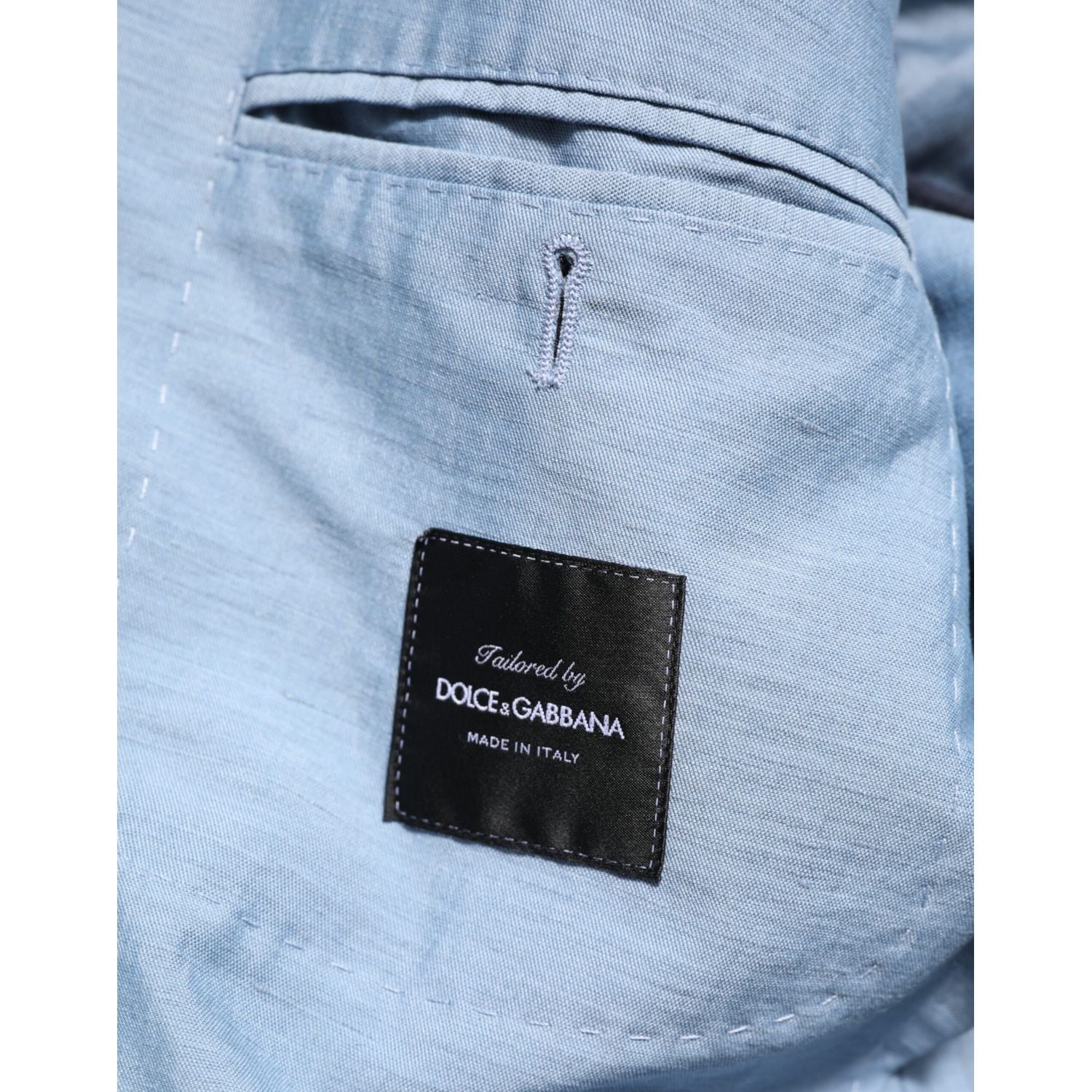 Dolce & Gabbana Light Blue Linen Double Breasted Men Jacket Blazer