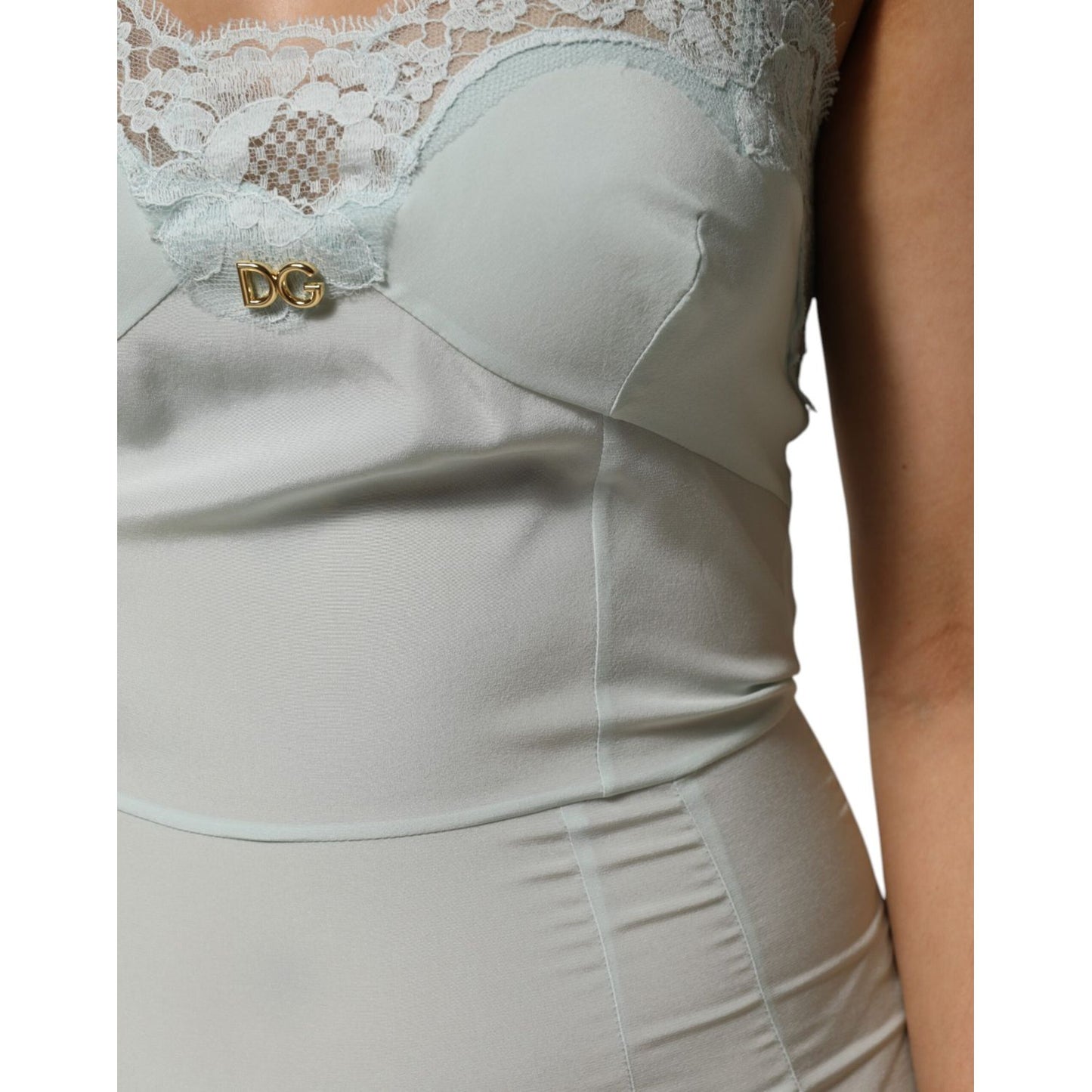 Dolce & Gabbana Light Blue Silk Lace Midi Bodycon Slip Dress Dolce & Gabbana