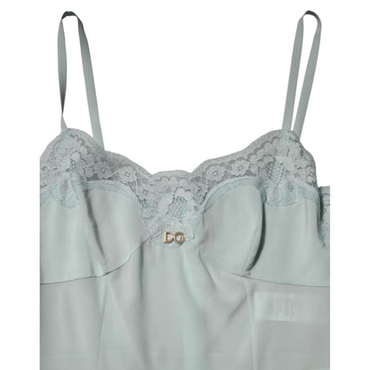 Dolce & Gabbana Light Blue Silk Lace Midi Bodycon Slip Dress Dolce & Gabbana