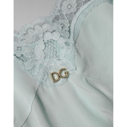 Dolce & Gabbana Light Blue Silk Lace Midi Bodycon Slip Dress Dolce & Gabbana