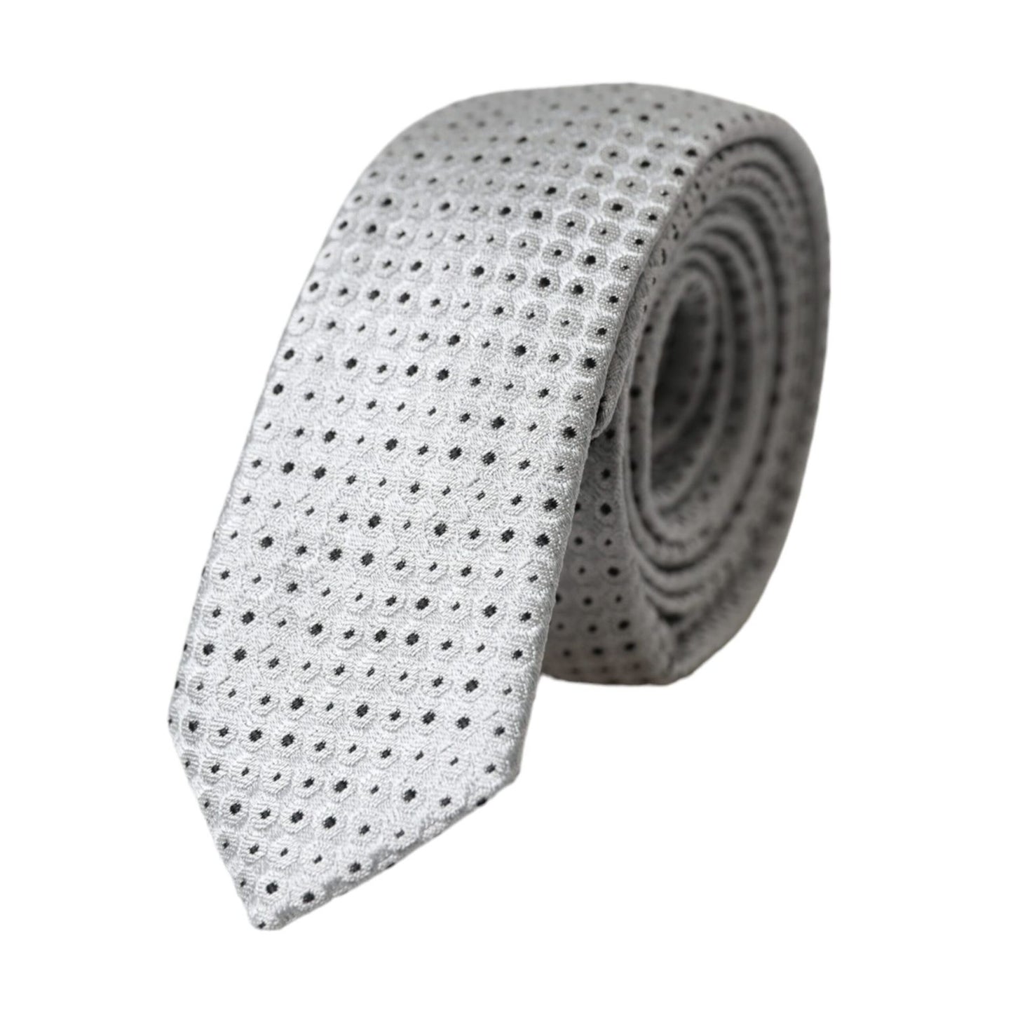Dolce & Gabbana Light Gray Polka Dot Silk Adjustable Men Tie Dolce & Gabbana