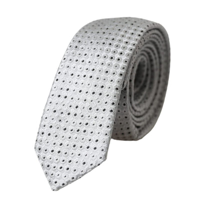 Dolce & Gabbana Light Gray Polka Dot Silk Adjustable Men Tie Dolce & Gabbana