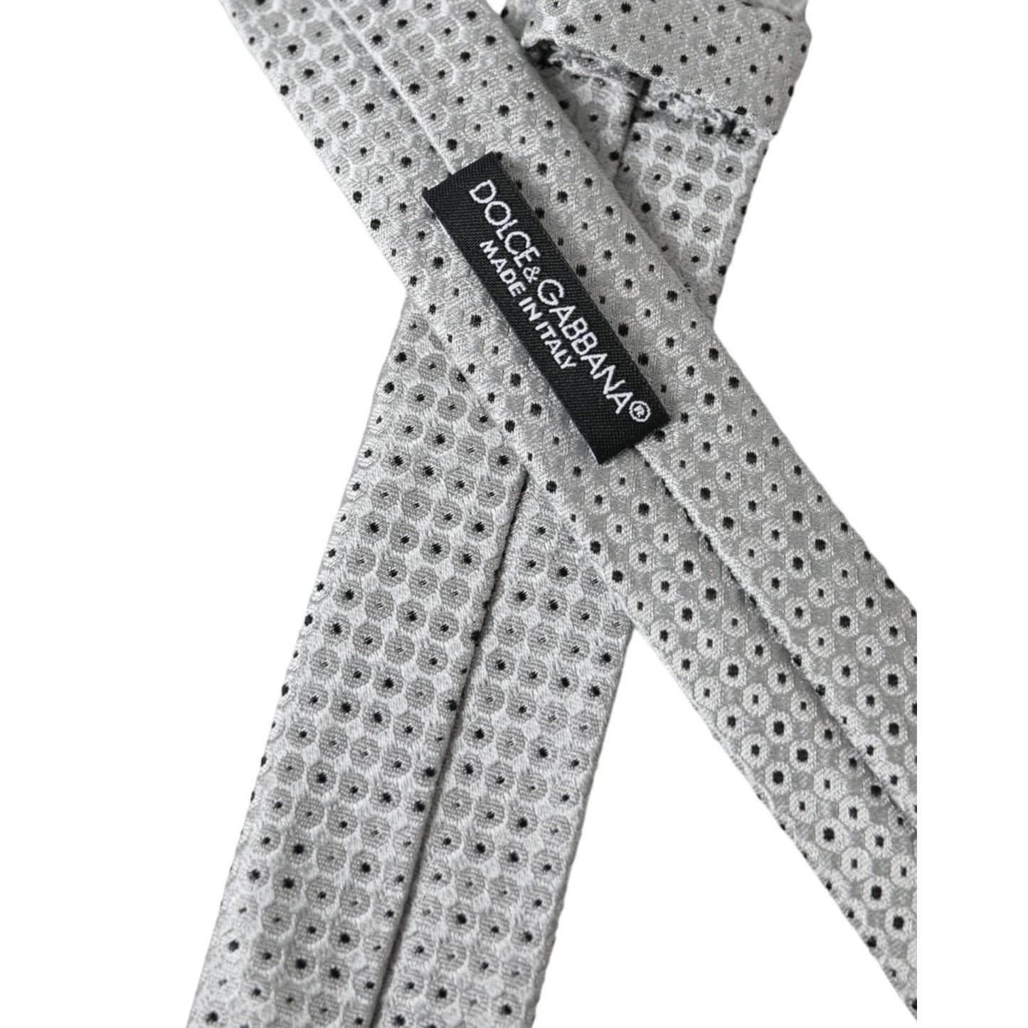 Dolce & Gabbana Light Gray Polka Dot Silk Adjustable Men Tie Dolce & Gabbana