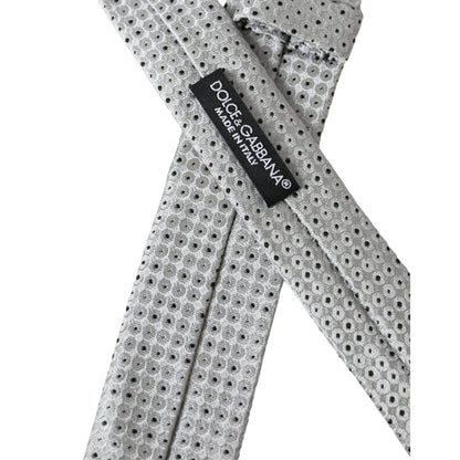 Dolce & Gabbana Light Gray Polka Dot Silk Adjustable Men Tie Dolce & Gabbana
