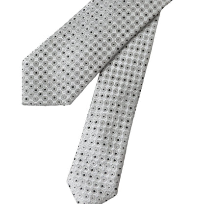 Dolce & Gabbana Light Gray Polka Dot Silk Adjustable Men Tie Dolce & Gabbana