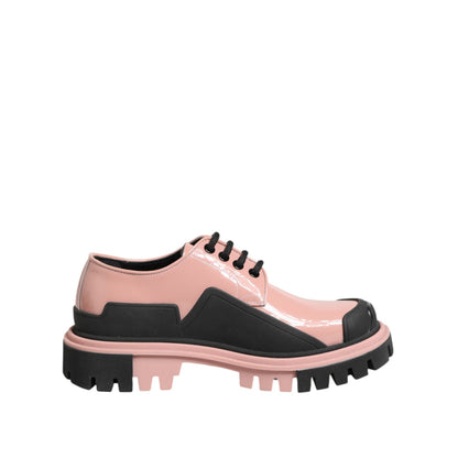 Dolce & Gabbana Light Powder Pink Black Leather Lace-Up Shoes Dolce & Gabbana