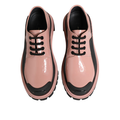 Dolce & Gabbana Light Powder Pink Black Leather Lace-Up Shoes Dolce & Gabbana