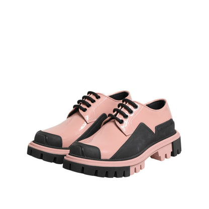 Dolce & Gabbana Light Powder Pink Black Leather Lace-Up Shoes Dolce & Gabbana