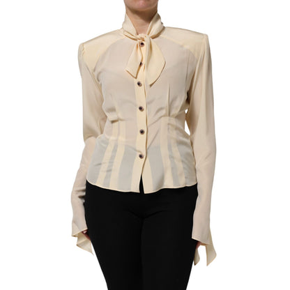 Dolce & Gabbana Light Yellow Ascot Collar Buttoned Blouse Top Dolce & Gabbana