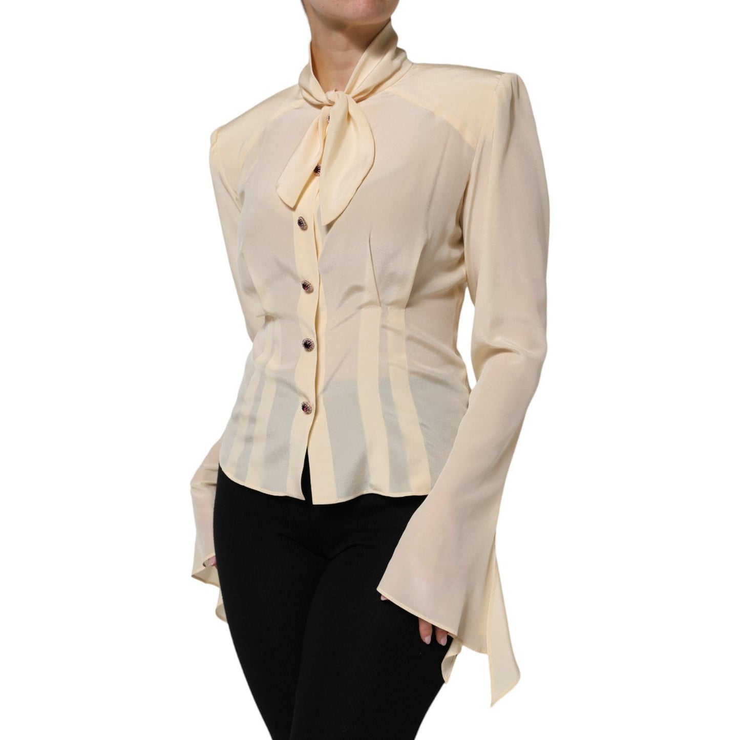 Dolce & Gabbana Light Yellow Ascot Collar Buttoned Blouse Top Dolce & Gabbana