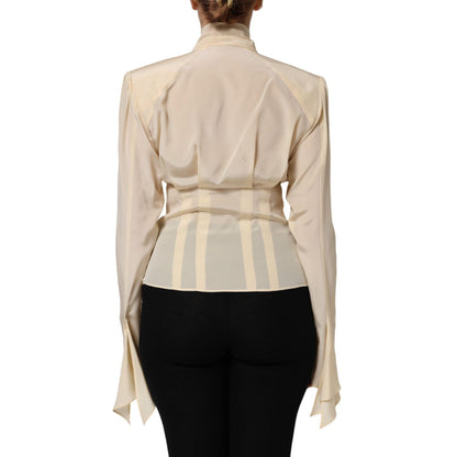 Dolce & Gabbana Light Yellow Ascot Collar Buttoned Blouse Top Dolce & Gabbana