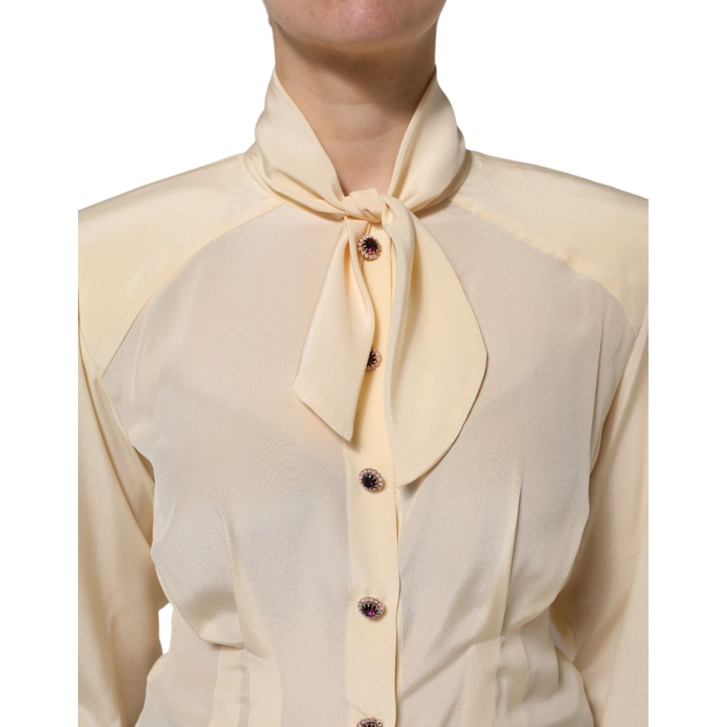 Dolce & Gabbana Light Yellow Ascot Collar Buttoned Blouse Top Dolce & Gabbana