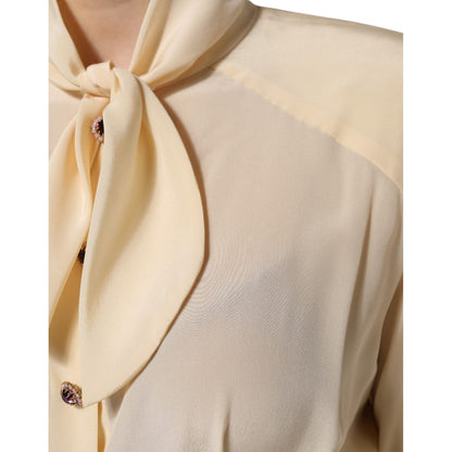 Dolce & Gabbana Light Yellow Ascot Collar Buttoned Blouse Top Dolce & Gabbana
