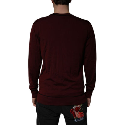 Dolce & Gabbana Maroon Cashmere V-neck Men Pullover Sweater Dolce & Gabbana