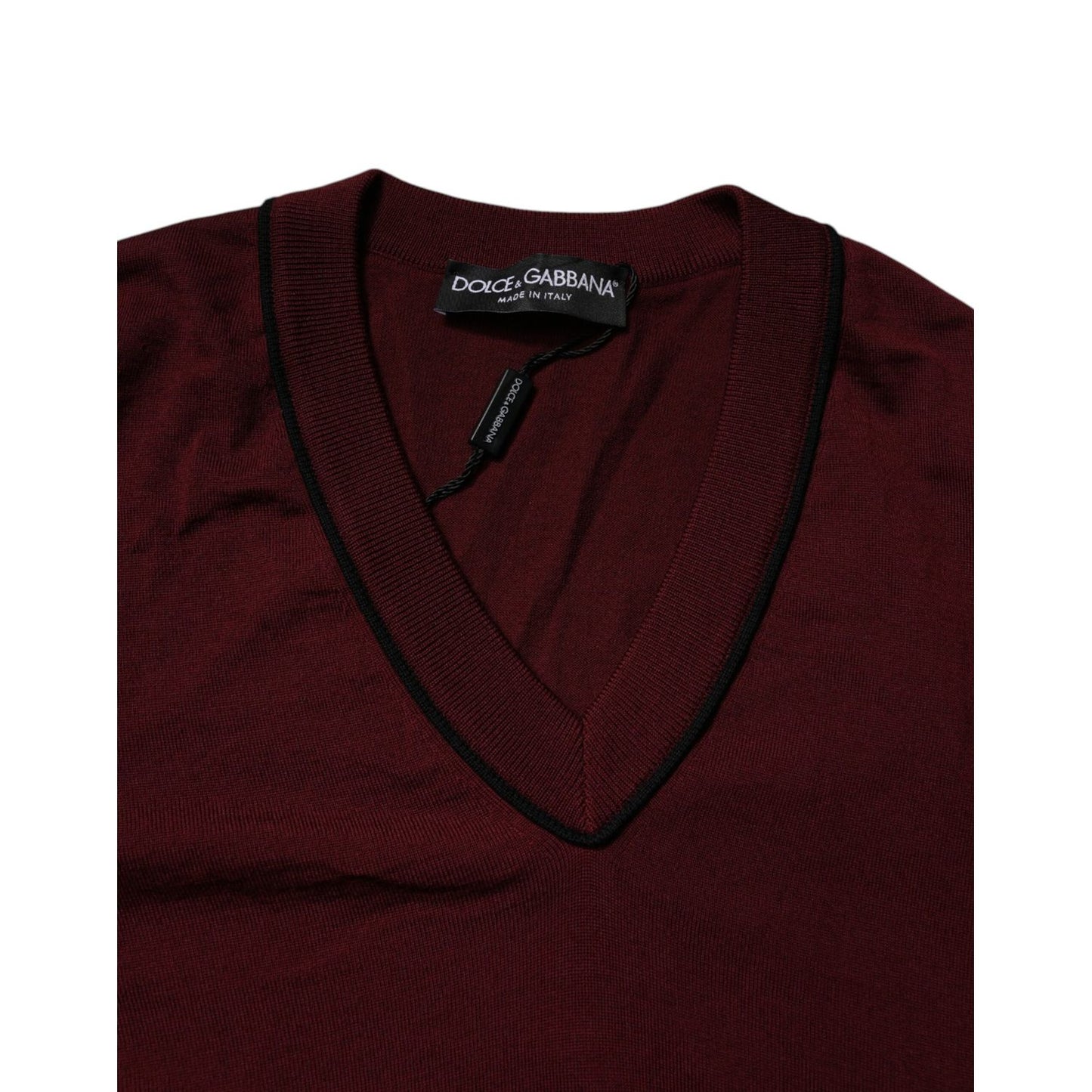Dolce & Gabbana Maroon Cashmere V-neck Men Pullover Sweater Dolce & Gabbana