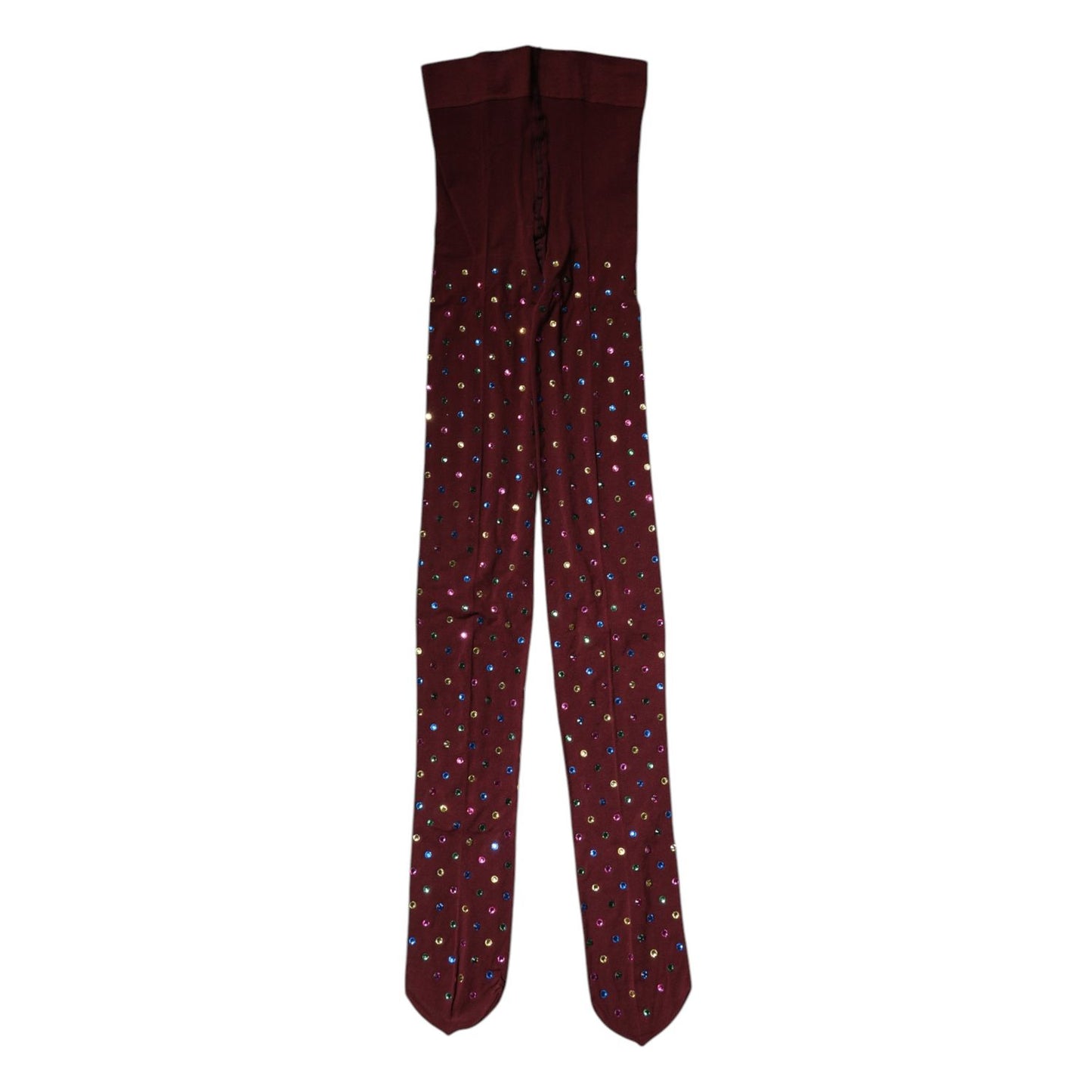 Dolce & Gabbana Maroon Nylon Crystal Embellished Pantyhose Tights Dolce & Gabbana