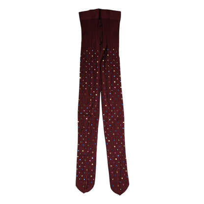 Dolce & Gabbana Maroon Nylon Crystal Embellished Pantyhose Tights Dolce & Gabbana