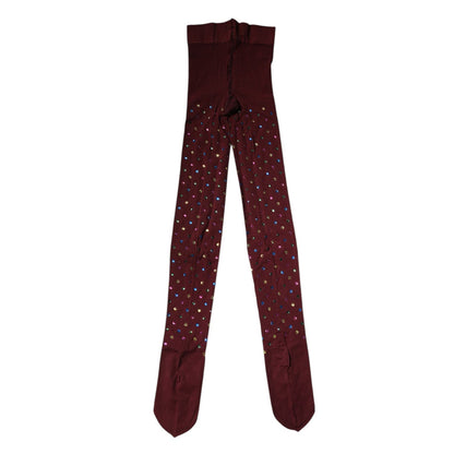 Dolce & Gabbana Maroon Nylon Crystal Embellished Pantyhose Tights Dolce & Gabbana