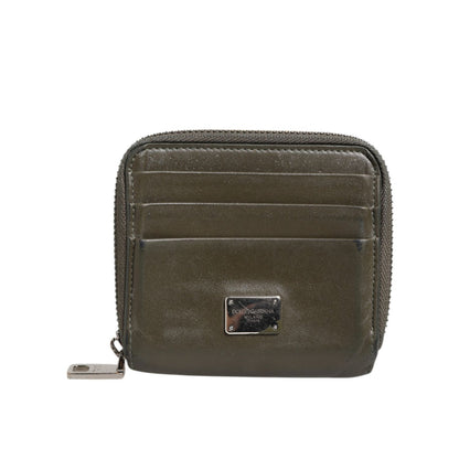 Dolce & Gabbana Military Green Leather Logo Plaque Card Holder Coin Purse Wallet Dolce & Gabbana