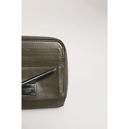 Dolce & Gabbana Military Green Leather Logo Plaque Card Holder Coin Purse Wallet Dolce & Gabbana
