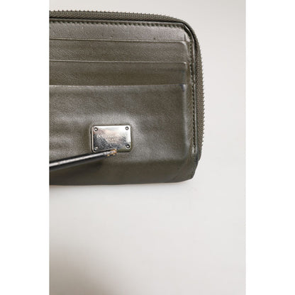 Dolce & Gabbana Military Green Leather Logo Plaque Card Holder Coin Purse Wallet Dolce & Gabbana