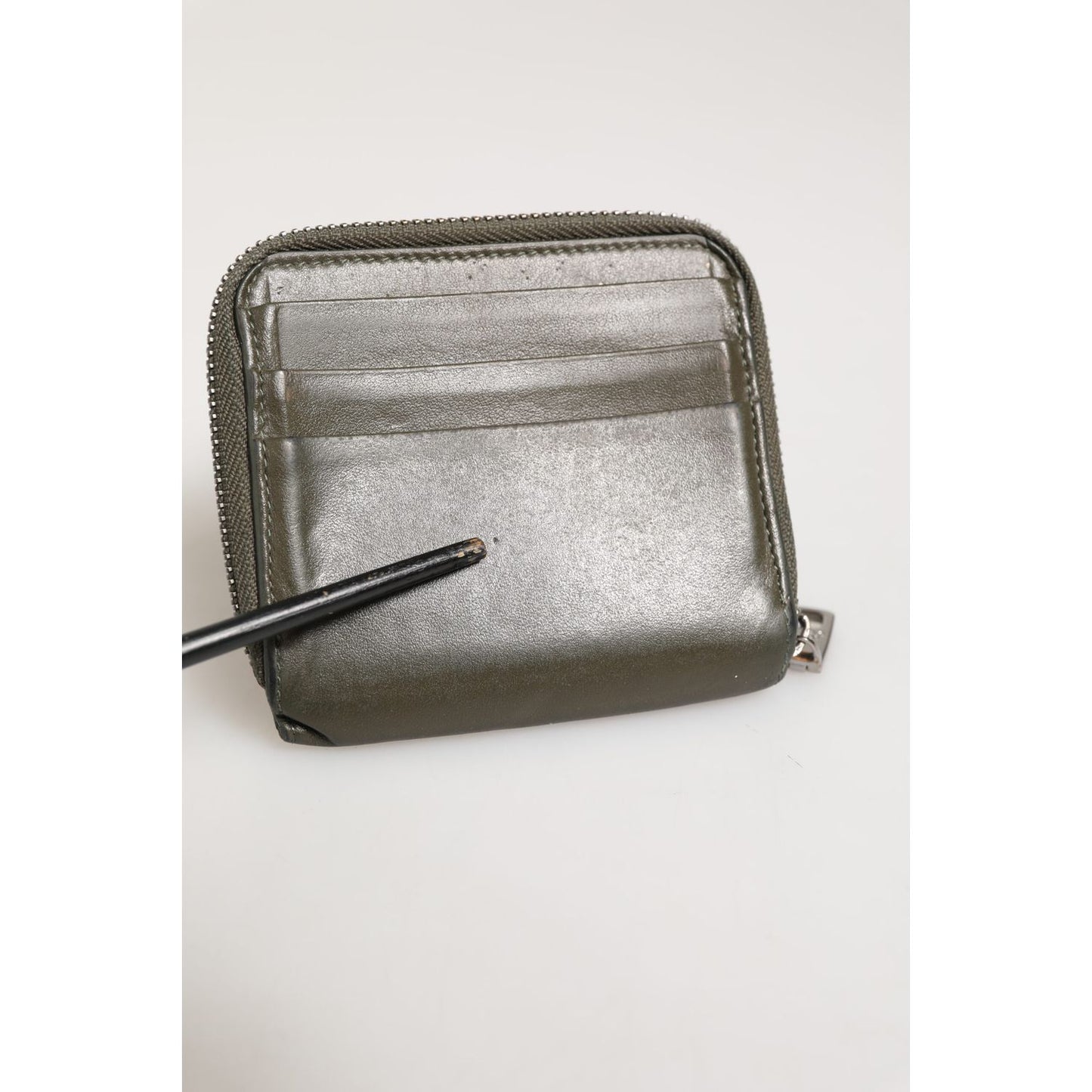 Dolce & Gabbana Military Green Leather Logo Plaque Card Holder Coin Purse Wallet Dolce & Gabbana