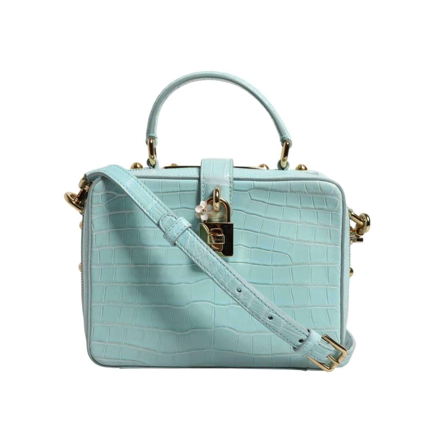 Dolce & Gabbana Mint Green Embossed Leather Padlock Shoulder Bag