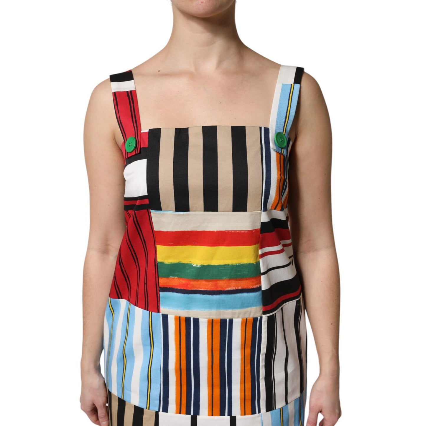 Dolce & Gabbana Multicolor Cotton Stripe Sleeveless Dress Dolce & Gabbana