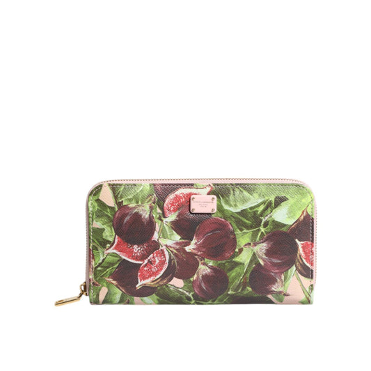 Dolce & Gabbana Multicolor Fig Fruit Dauphine Leather Zip Around Continental Wallet Dolce & Gabbana