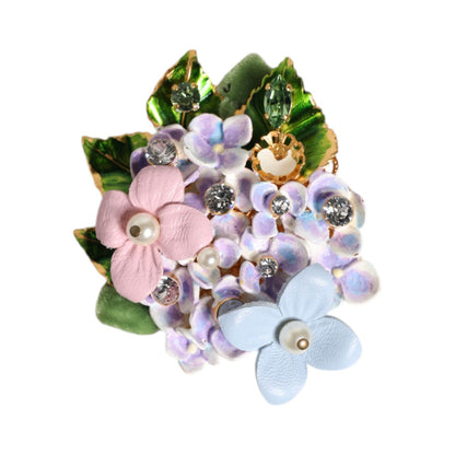 Dolce & Gabbana Multicolor Floral Crystals Pearls Enamel Accents Brooch Dolce & Gabbana