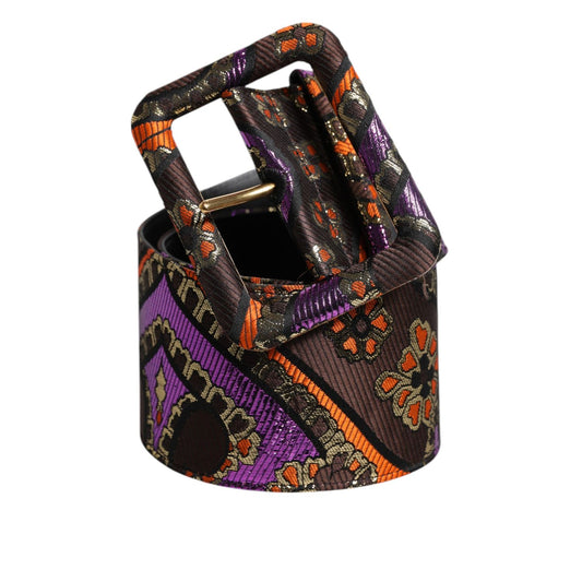 Dolce & Gabbana Multicolor Floral Jacquard Lurex Wide Waist Buckle Belt Dolce & Gabbana