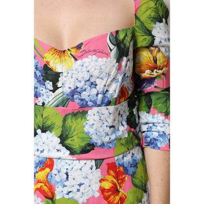 Dolce & Gabbana Multicolor Floral Pleated Sheath Midi Dress Dolce & Gabbana