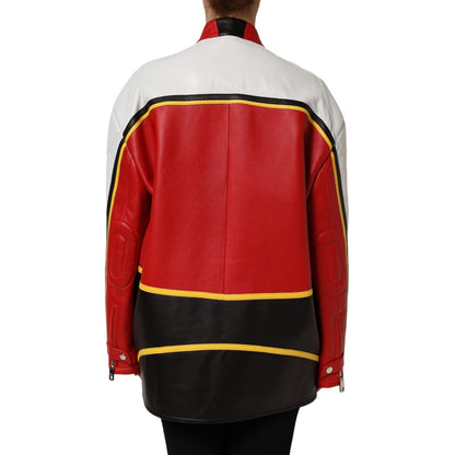 Dolce & Gabbana Multicolor Leather Biker Full Zip Coat Jacket Dolce & Gabbana