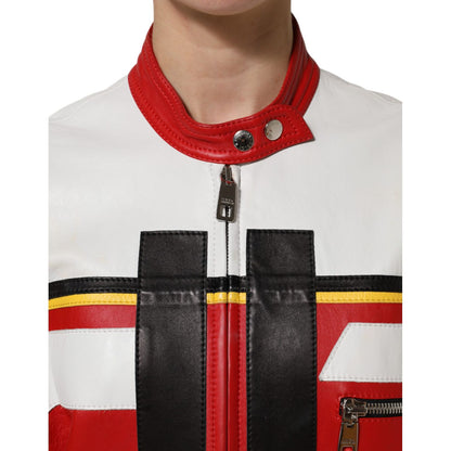 Dolce & Gabbana Multicolor Leather Biker Full Zip Coat Jacket Dolce & Gabbana