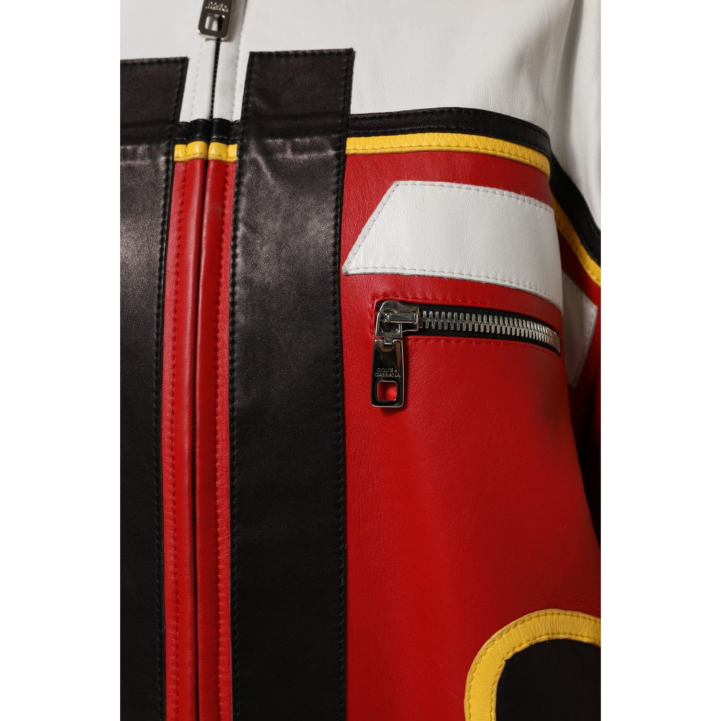 Dolce & Gabbana Multicolor Leather Biker Full Zip Coat Jacket Dolce & Gabbana