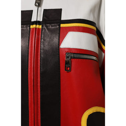 Dolce & Gabbana Multicolor Leather Biker Full Zip Coat Jacket Dolce & Gabbana