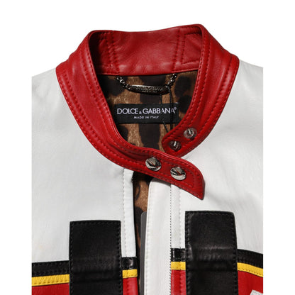 Dolce & Gabbana Multicolor Leather Biker Full Zip Coat Jacket Dolce & Gabbana