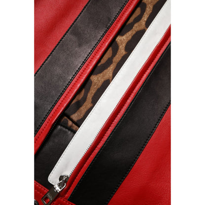 Dolce & Gabbana Multicolor Leather Biker Full Zip Coat Jacket Dolce & Gabbana