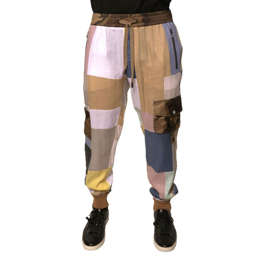 Dolce & Gabbana Multicolor Patchwork Jogger Sweatpants Pants 1728,67345645728,Athletic Pants - Pants - Clothing,Clothing,Dolce & Gabbana,IT52 | XL,Jeans & Pants - Men - Clothing,Material: 85% Linen 10% Ramie 3% Silk 2% Virgin Wool,Men,Men - Clothing,Multi