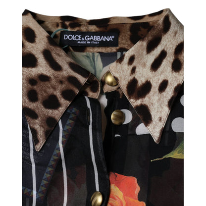 Dolce & Gabbana Multicolor Patchwork Silk Collared Blouse Top 1728,67345645728,Clothing,Dolce & Gabbana,IT40|S,Long Sleeve - T-Shirts - Clothing,Material: 95% Silk 5% Elastane,Multicolor,Preowned / Defect,T-Shirts - Clothing,Tops & T-Shirts - Women - Clot
