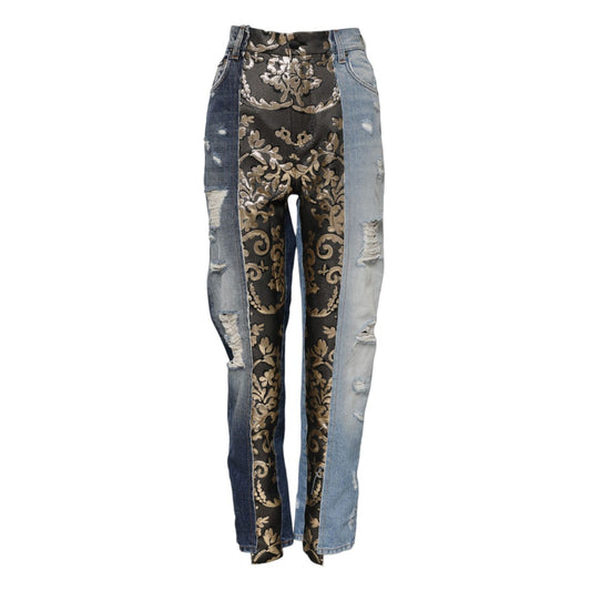Dolce & Gabbana Multicolor Patchwork Tapered Denim Jeans