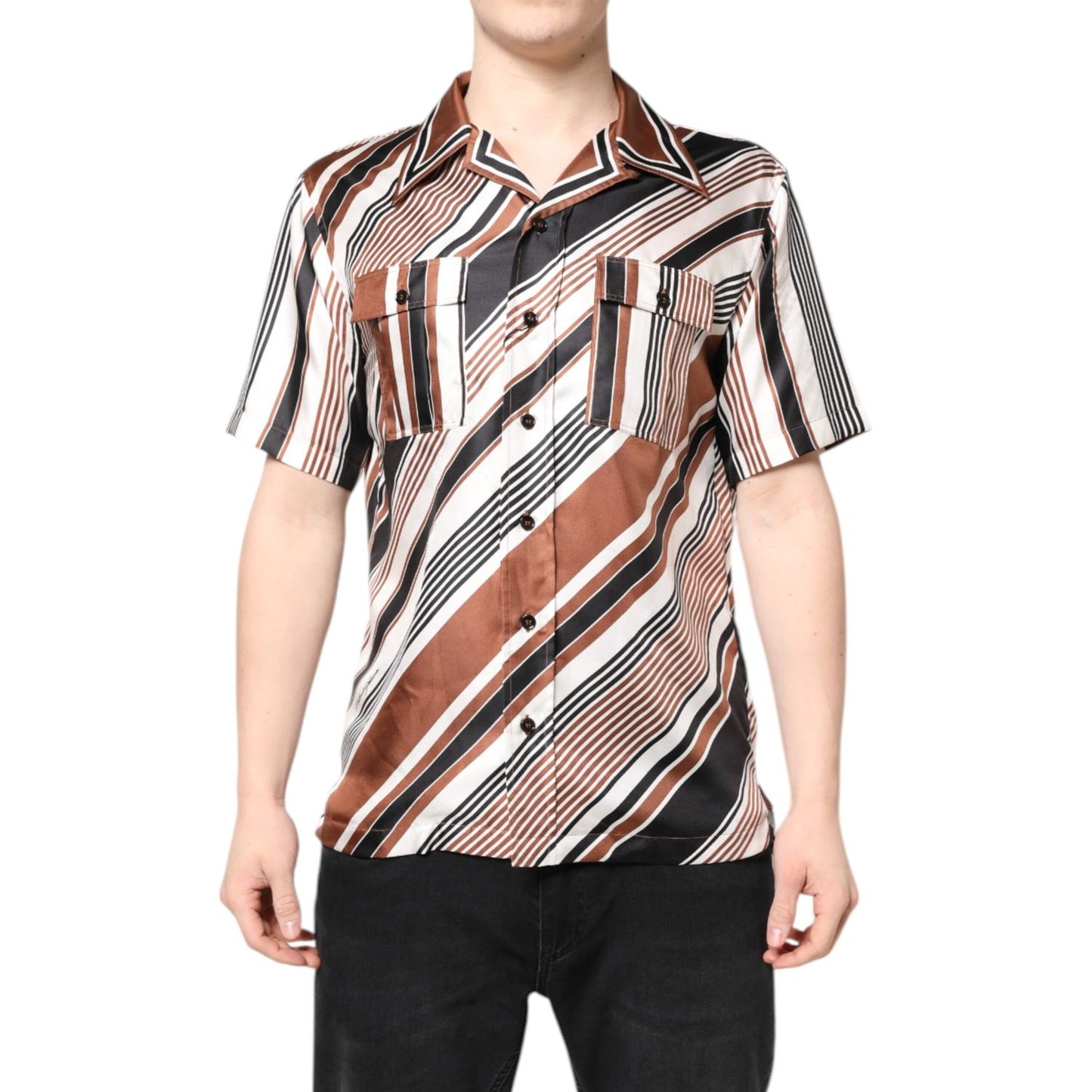 Dolce & Gabbana Multicolor Striped Silk Short Sleeves Shirt Dolce & Gabbana