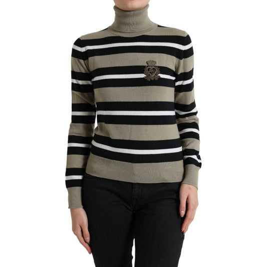 Dolce & Gabbana Multicolor Stripes Logo Turtle Neck Pullover Sweater 1728,67345645728,Clothing,Dolce & Gabbana,IT40|S,Material: 100% Virgin Wool,Multicolor,New with tags,Sweaters - Clothing,Sweaters - Women - Clothing,Turtlenecks - Sweaters - Clothing,Wom